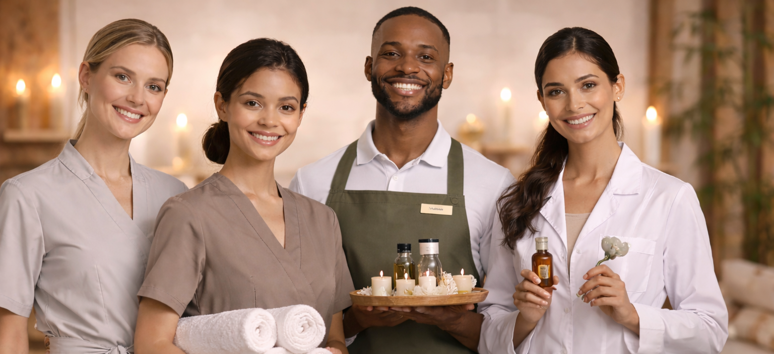 Professional spa staff wearing uniforms